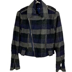 American Eagle Outfitters Women S Petite Plaid Moto Jacket Wool‎ Blend Cropped